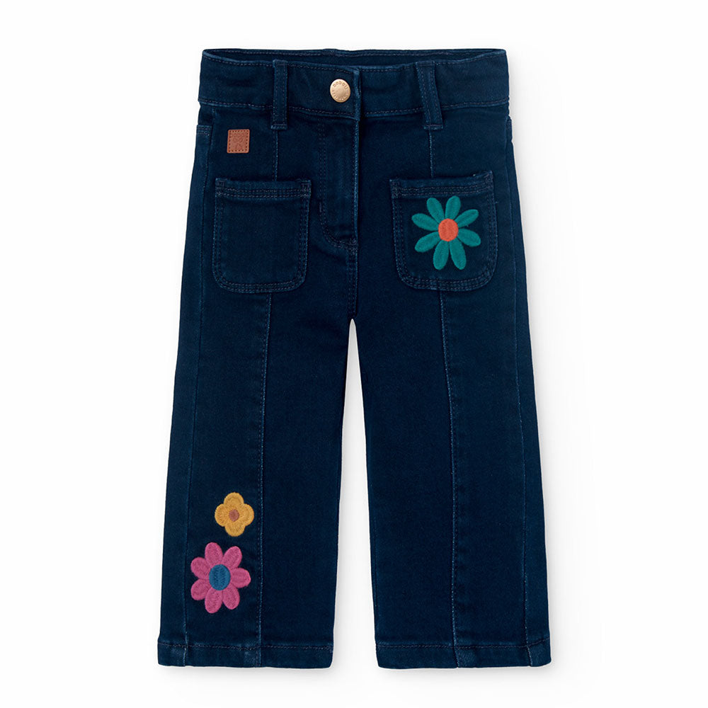Pantalon jean de la Ligne Vêtements Fille Boboli, avec modèle palazzo et petites poches à l'avant...