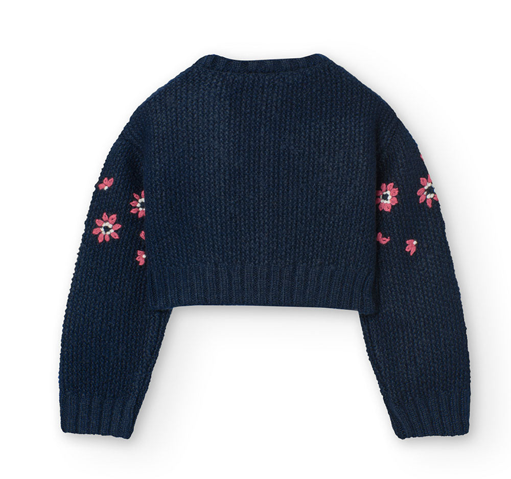 Cardigan court de la Ligne Vêtements Fille Boboli, avec des fleurs brodées sur le devant, en cont...