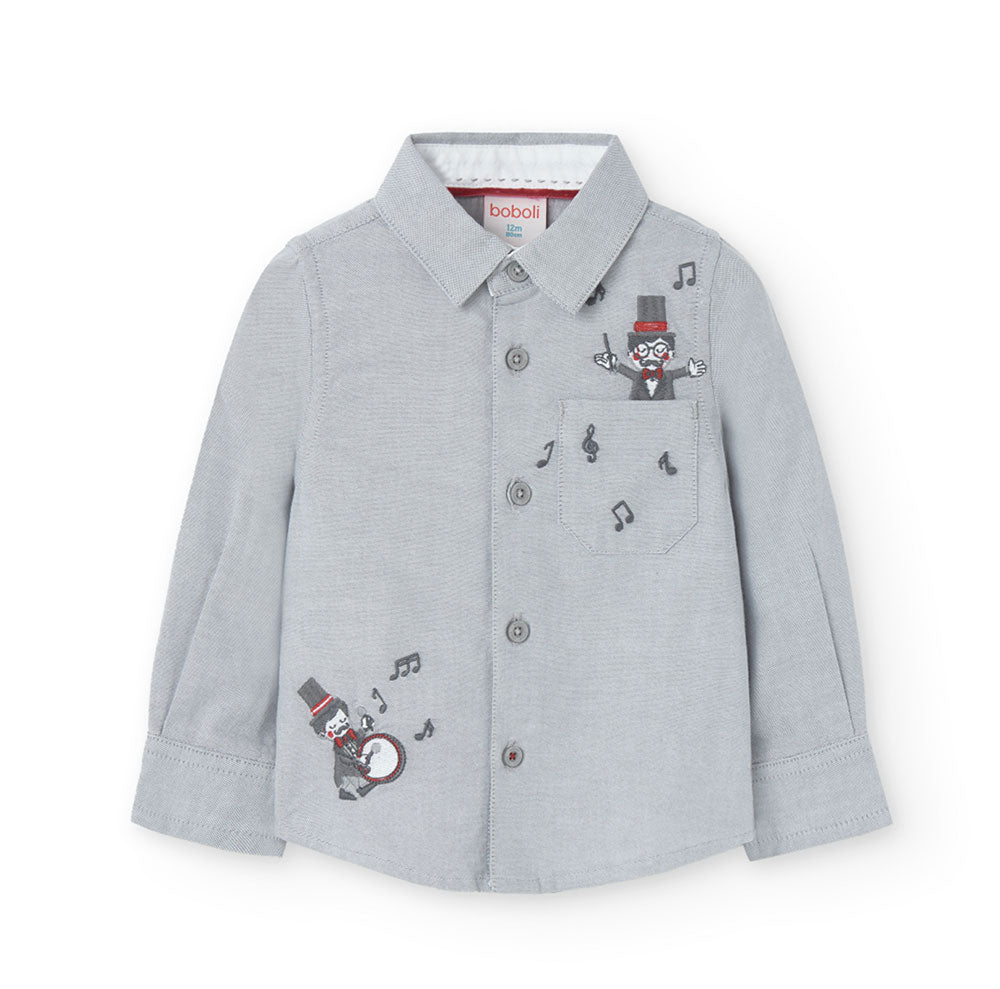 Camisa à manches longues de la Ligne Vêtements Enfant Boboli, unie avec broderie au bas représent...