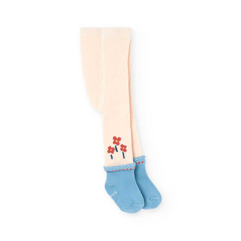 Calzamaglia bambina con fantasia floreale multicolor e dettagli blu