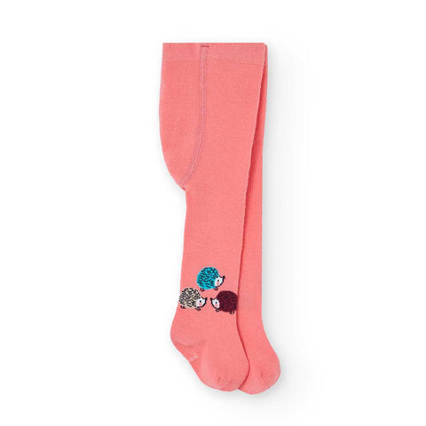 Calzamaglia rosa con ricami di ricci.