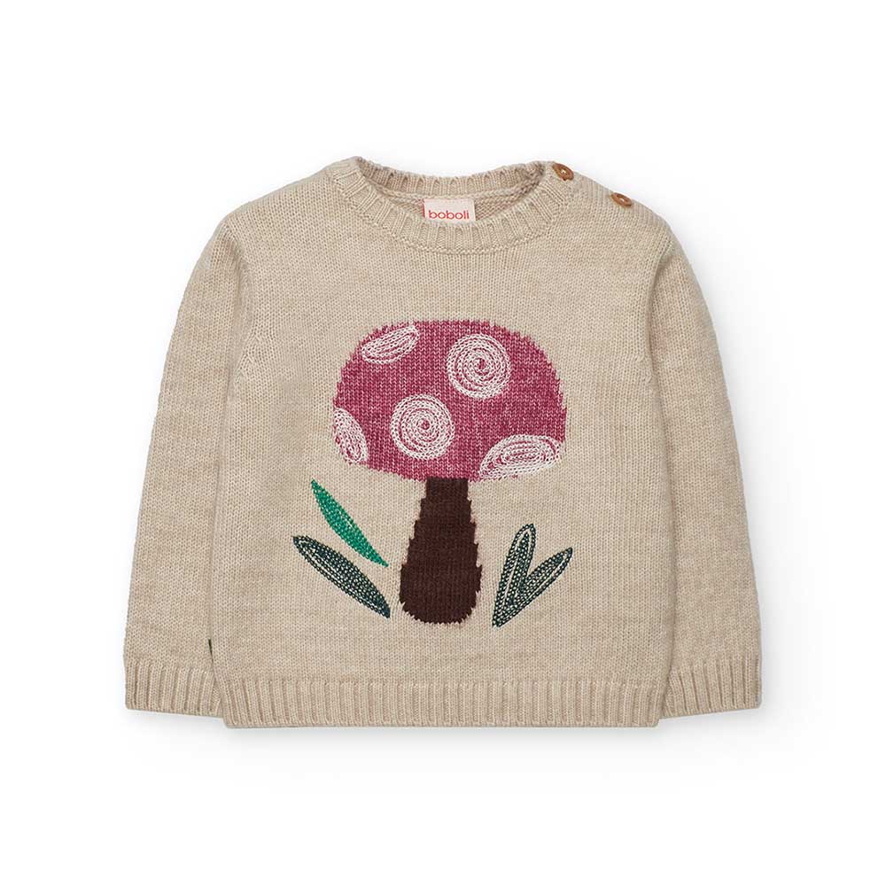 Pull de la ligne Vêtements Fille Boboli, avec un petit champignon brodé au centre en contraste de...