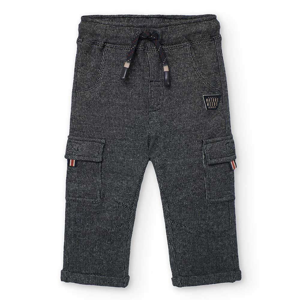 Pantaloni cargo lunghi colore grigio scuro con tasche laterali e coulisse in vita