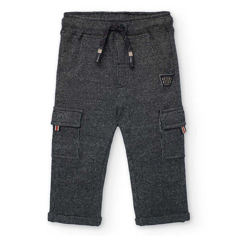 Pantaloni cargo lunghi colore grigio scuro con tasche laterali e coulisse in vita
