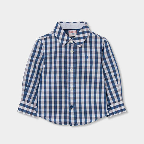 Camicia a quadri blu e bianca con collo e bottoni per bambino