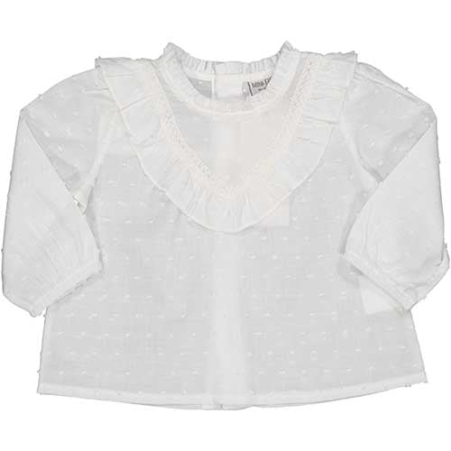 Muslin blouse with plumettes from the Birba Girls' Clothing Line, long sleeves with curls on the ...