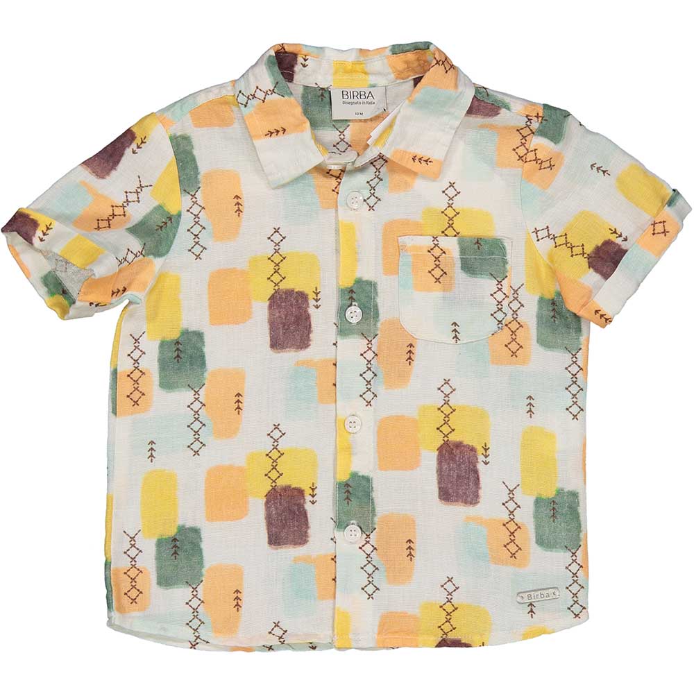 Shirt from the Birba children's clothing line, with short sleeves and a geometric pattern in soft...