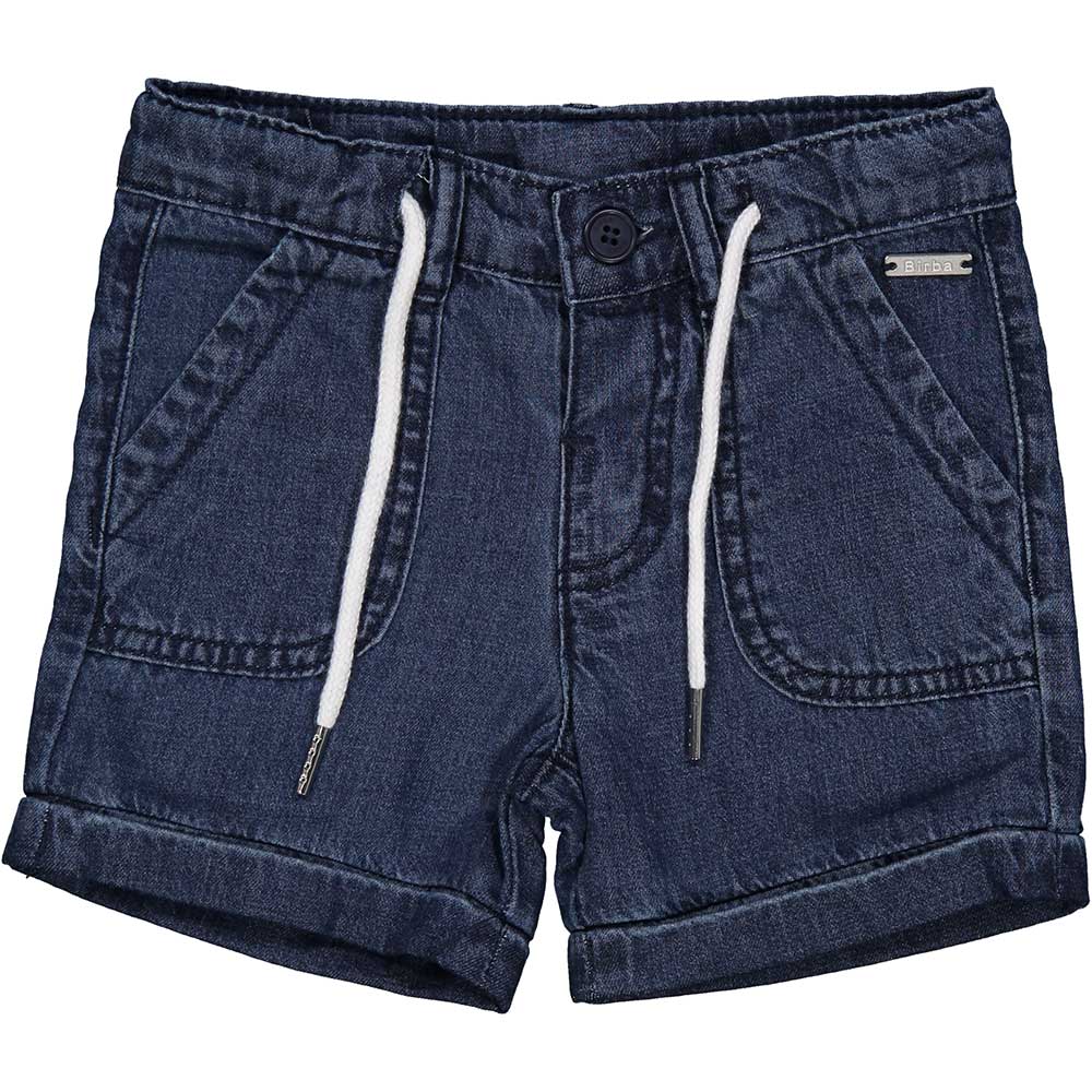 Denim Bermuda shorts from the Birba children's clothing line with drawstring at the waist and sid...