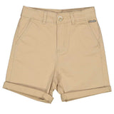 Bermuda beige a cinque tasche per bambino con vita regolabile.