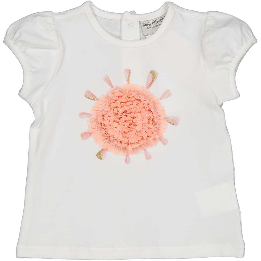 
T-shirt della Linea Abbigliamento Bambina Birca, con aplicazione di petali di tessuto sul davant...