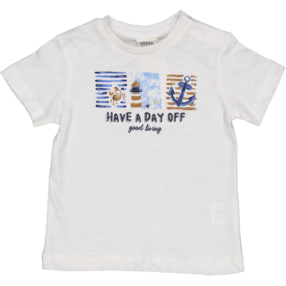 T-shirt de la Ligne Vêtements Enfant Birba, avec motifs marins imprimés sur le devant.
Composizio...