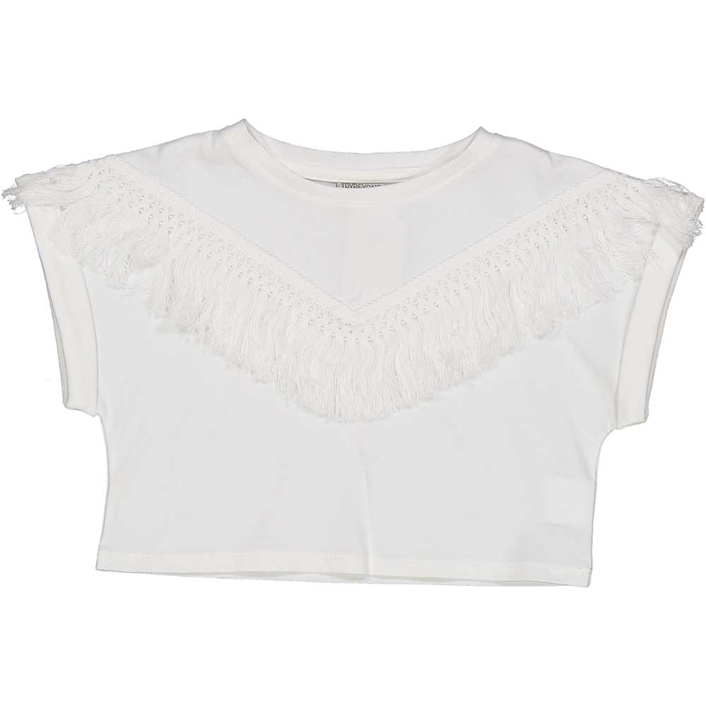 Top de la ligne Vêtements Fille Trybeyond, avec modèle court et franges appliquées sur le devant....