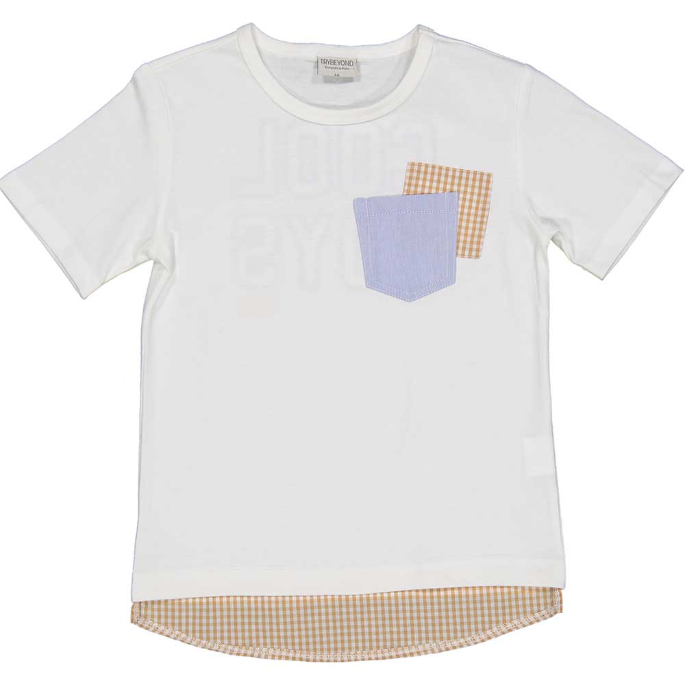 
T-shirt from the Trybeyond children's clothing line, with pockets on the front and checkered fab...