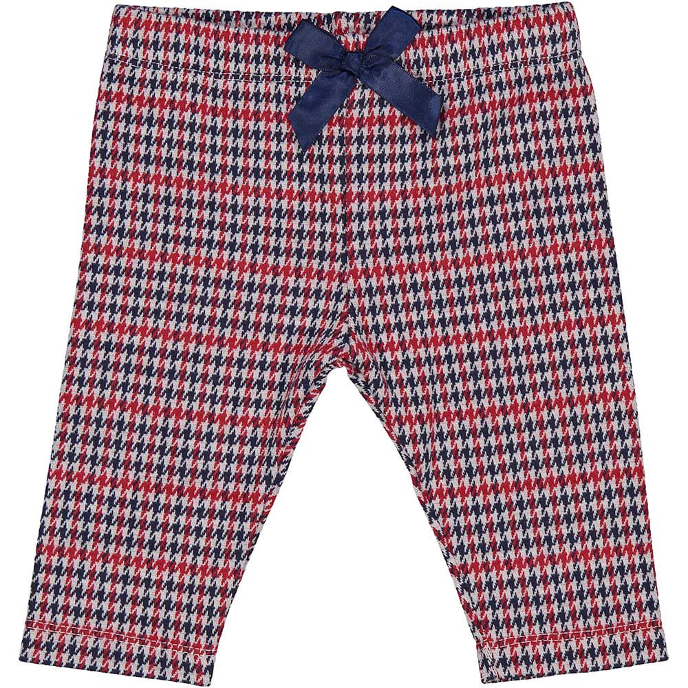Pantalon de la Ligne Vêtements Fille Birba à pied-de-poule bleu et rouge, avec un petit nœud à l'...