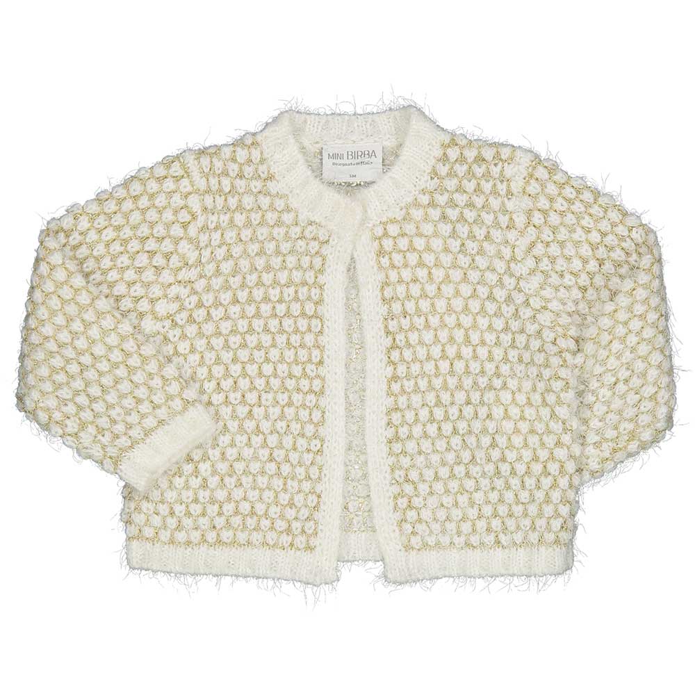 Cardigan from the Birba Girls' Clothing Line with a single button, round neckline, and elegant wo...