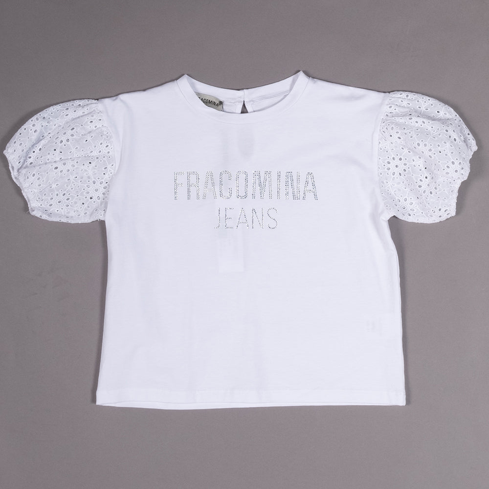 T-shirt de la Ligne Vêtements Fille Fracomina, avec manches en dentelle sangallo, et application ...