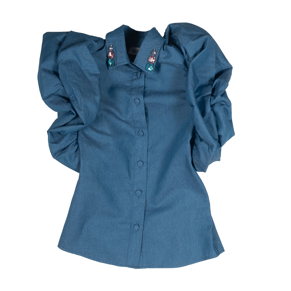 Blouse élégante de la Ligne Vêtements Fille Fracomina, en jean, avec manches à bretelles papillon...