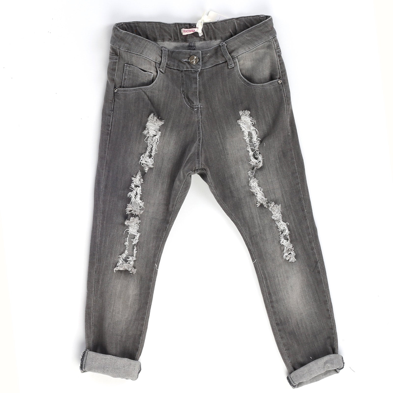 Pantalon jean de la ligne vêtements fille Fracomina Mini, avec entrejambe bas
  et déchirures à l...