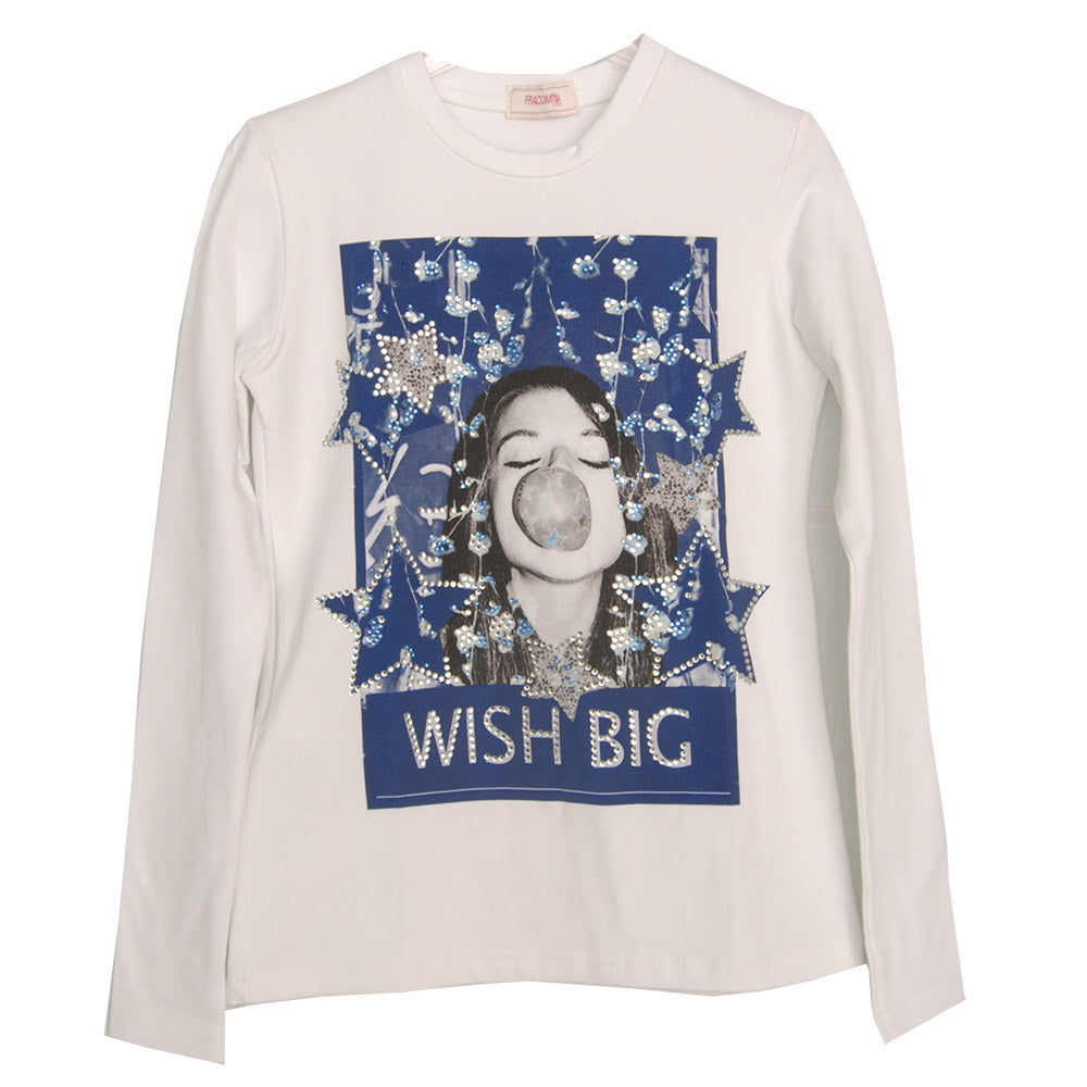 T-shirt de la ligne vêtements fille Fracomina. Uni avec impression colorée et application de stra...