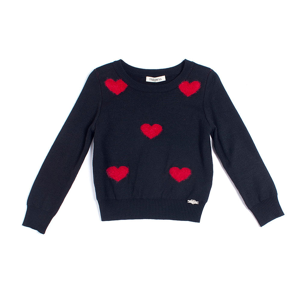 Maglioncino de la ligne vêtements fille Fracomina Mini, avec des cœurs en contraste de couleur.
C...