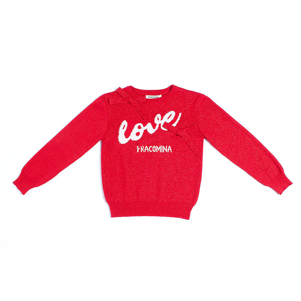 Maglia della linea abbigliamento Bambina Fracomina Mini, con fiocchetto sullo scollo
  e scritta ...