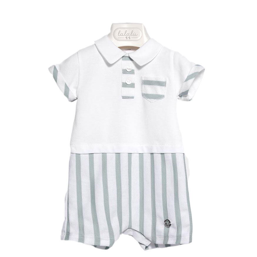 
Combinaison
  bébé Lalalù en piqué avec haut à manches courtes blanc et détails à rayures blanch...