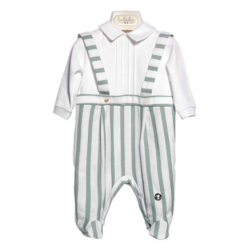 
  Camicia
  tinta unita bianca manica cota, con salopette in tessuto a righe bianche e verdi,
  ...