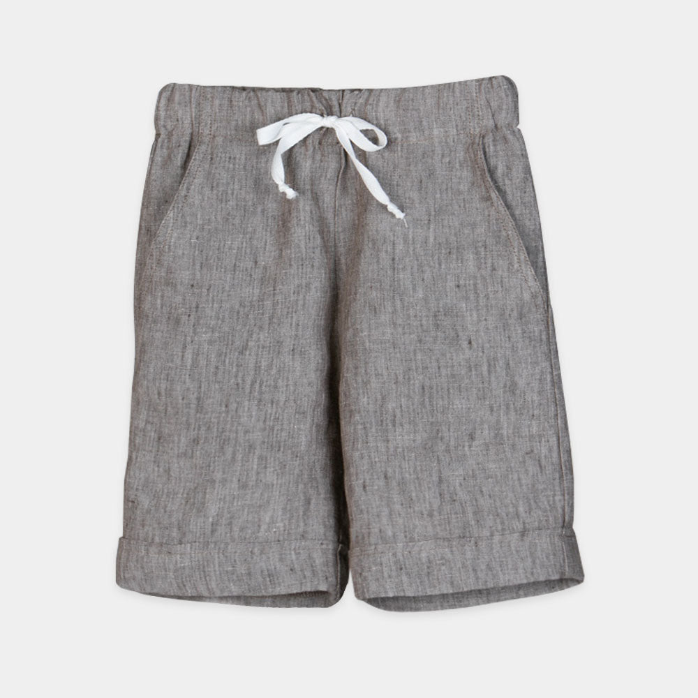 
Linen Bermuda shorts from the Lalalù Childrenswear Line, with elastic waistband and bow on the f...