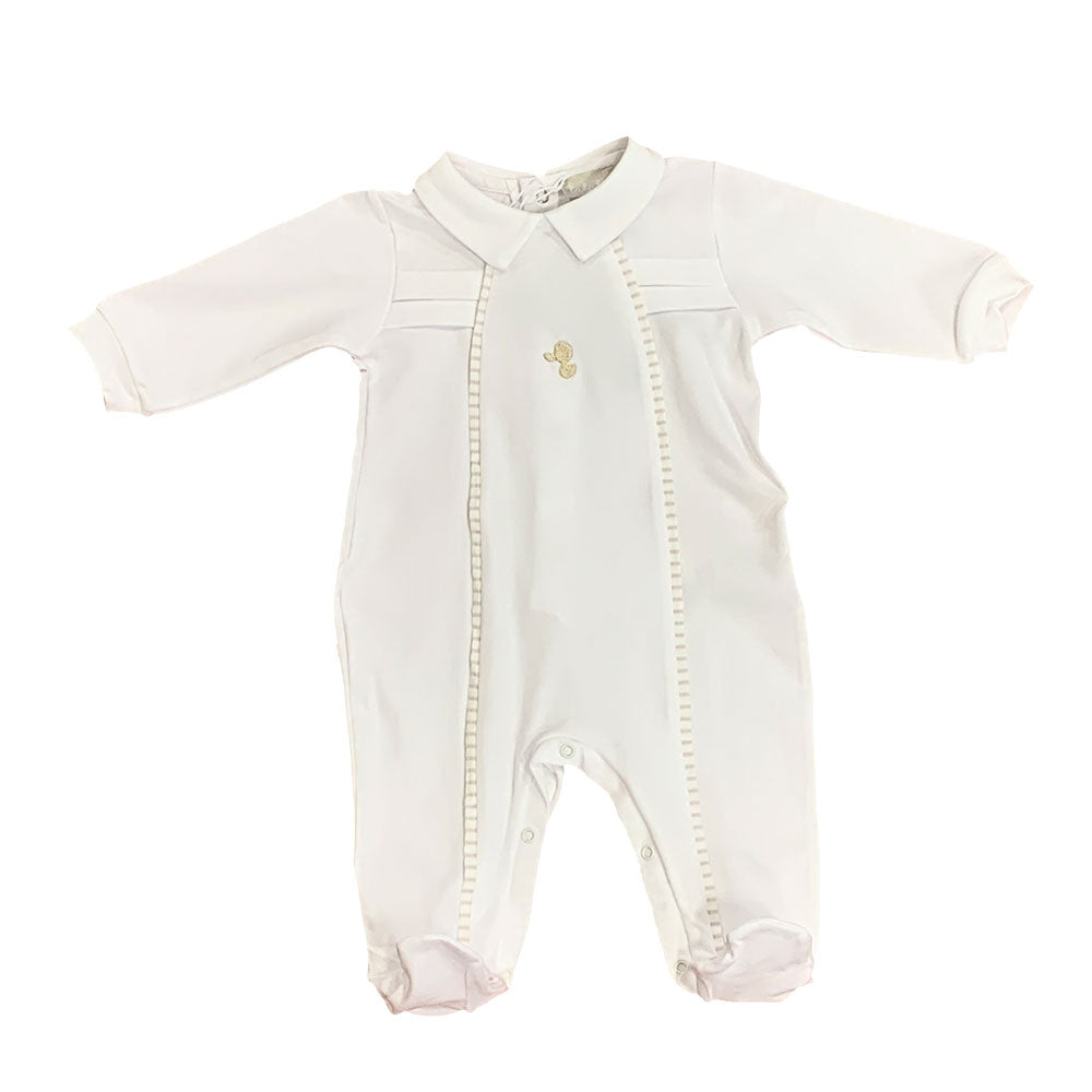 Jersey jumpsuit, from the Lalalù Childrenswear line, with fabric appliques on the sides. Buttonin...