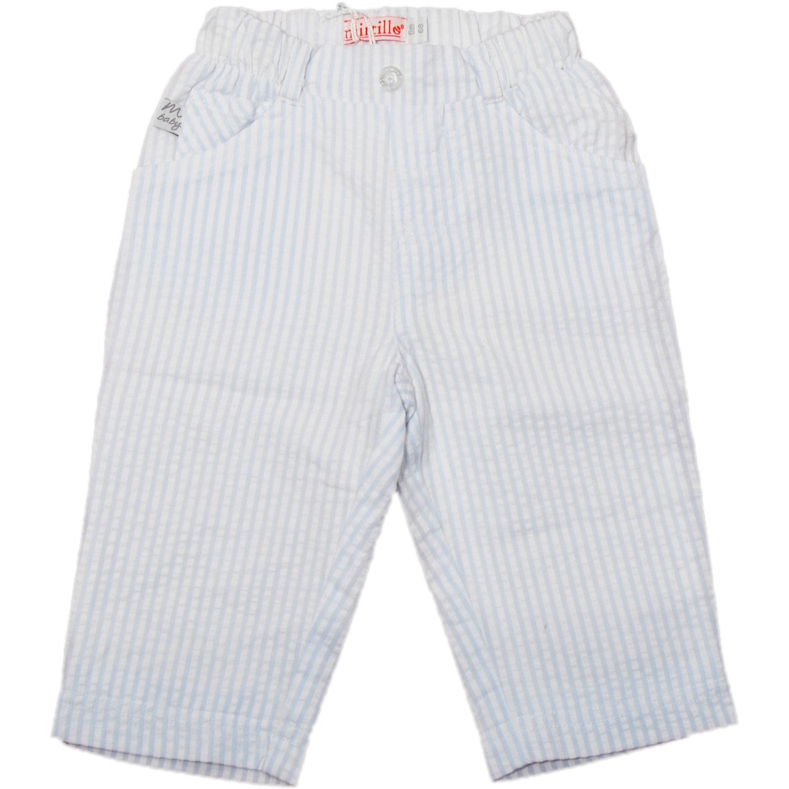 
  Pantalone dellla linea abbigliamento bambino Mirtillo a sacchetto in cotone rigatino, bianco e...