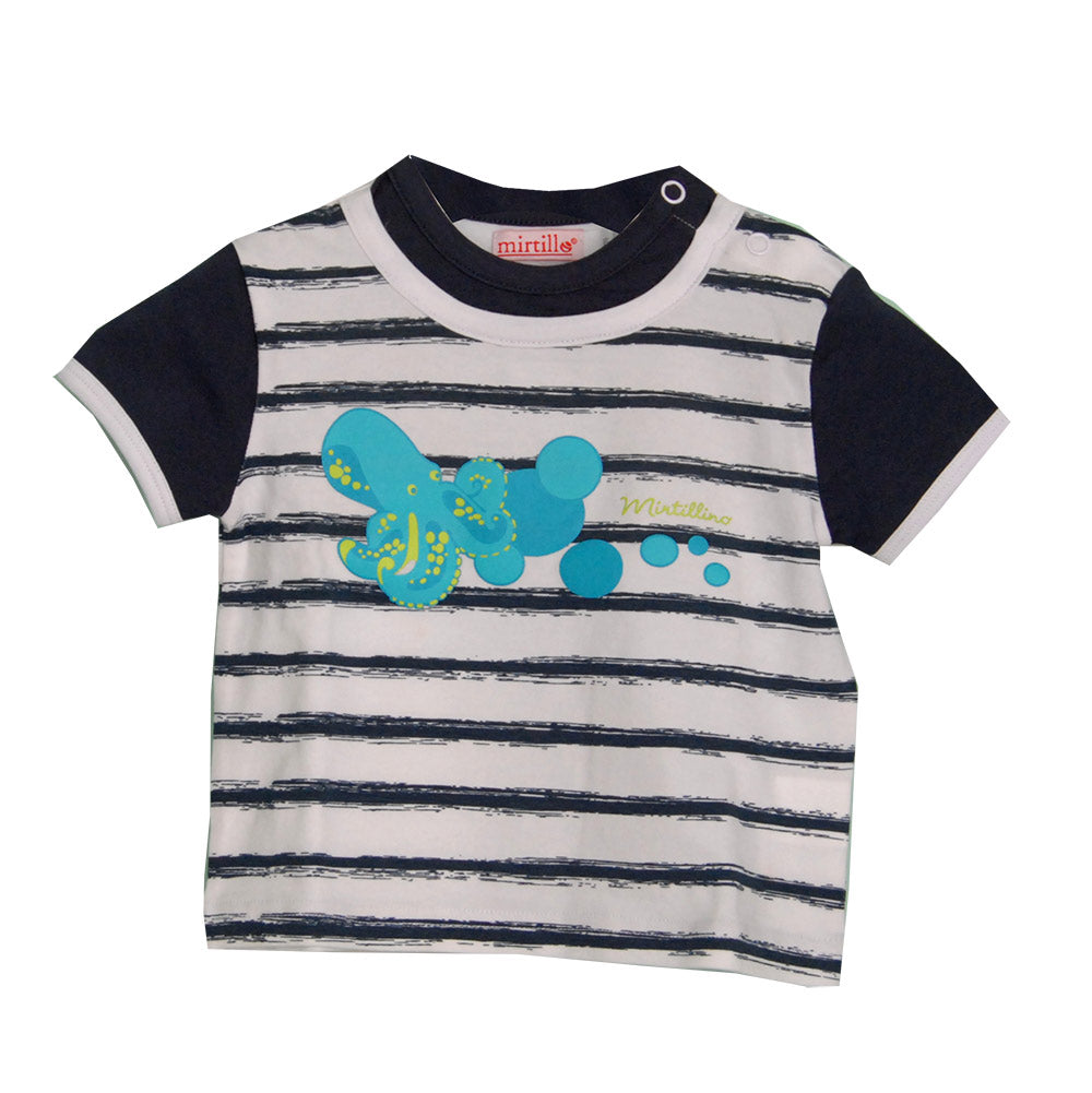 Ensemble deux pièces de la ligne vêtements enfant Mirtillo. T-shirt à rayures avec
impression con...