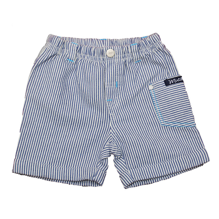 Bermuda en coton denim de la ligne de vêtements pour enfants Mirtillo, motif rayé bleu ciel avec ...