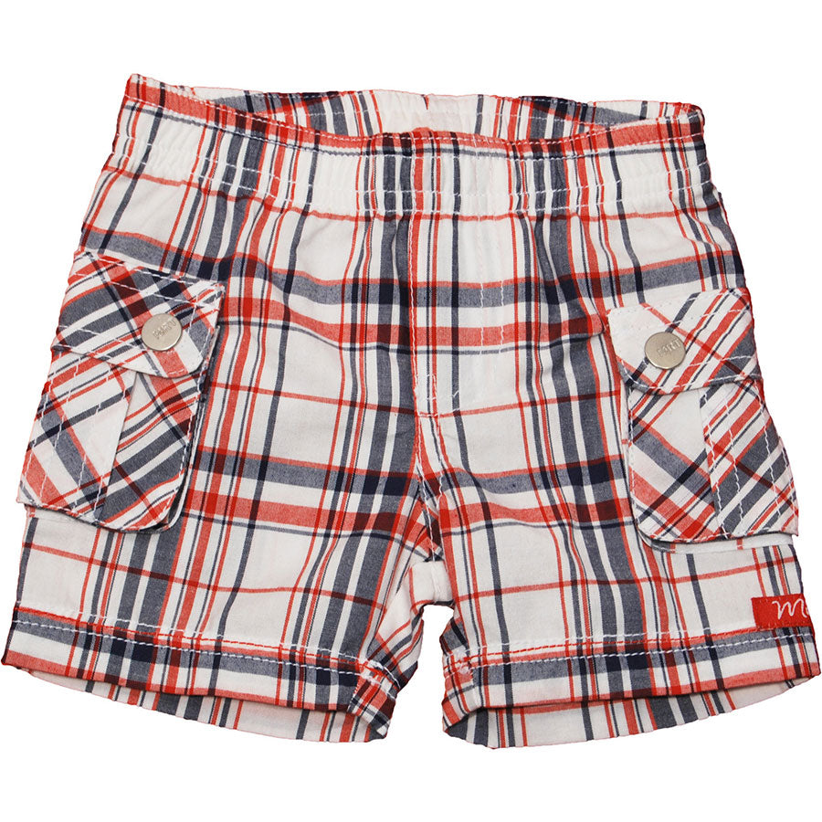 Bermuda à poche de la ligne vêtements enfant Mirtillo, motif écossais rouge et bleu, 2 poches lat...