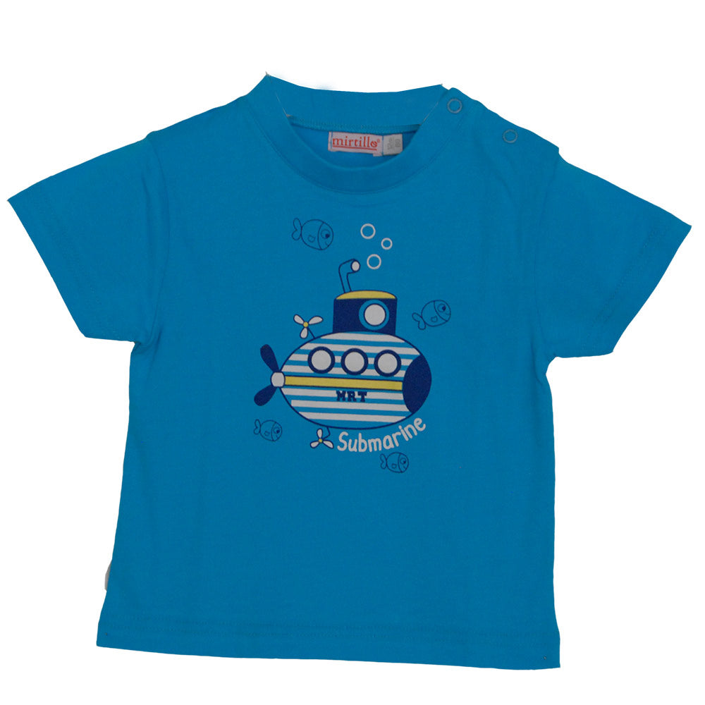 Ensemble deux pièces de la ligne vêtements enfant Mirtillo. T-shirt uni avec impression sur le de...