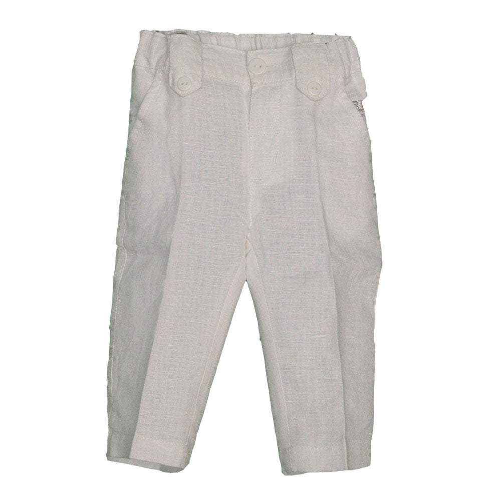Pantalon en lin de la ligne vêtements enfant Mirtillo. Uni avec poches sur les côtés. Taille régl...