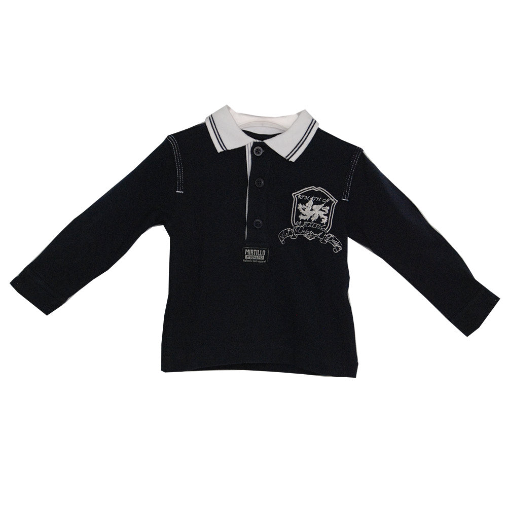 Polo à manches longues de la ligne vêtements enfant Mirtillo. Uni avec col et broderie contrastan...