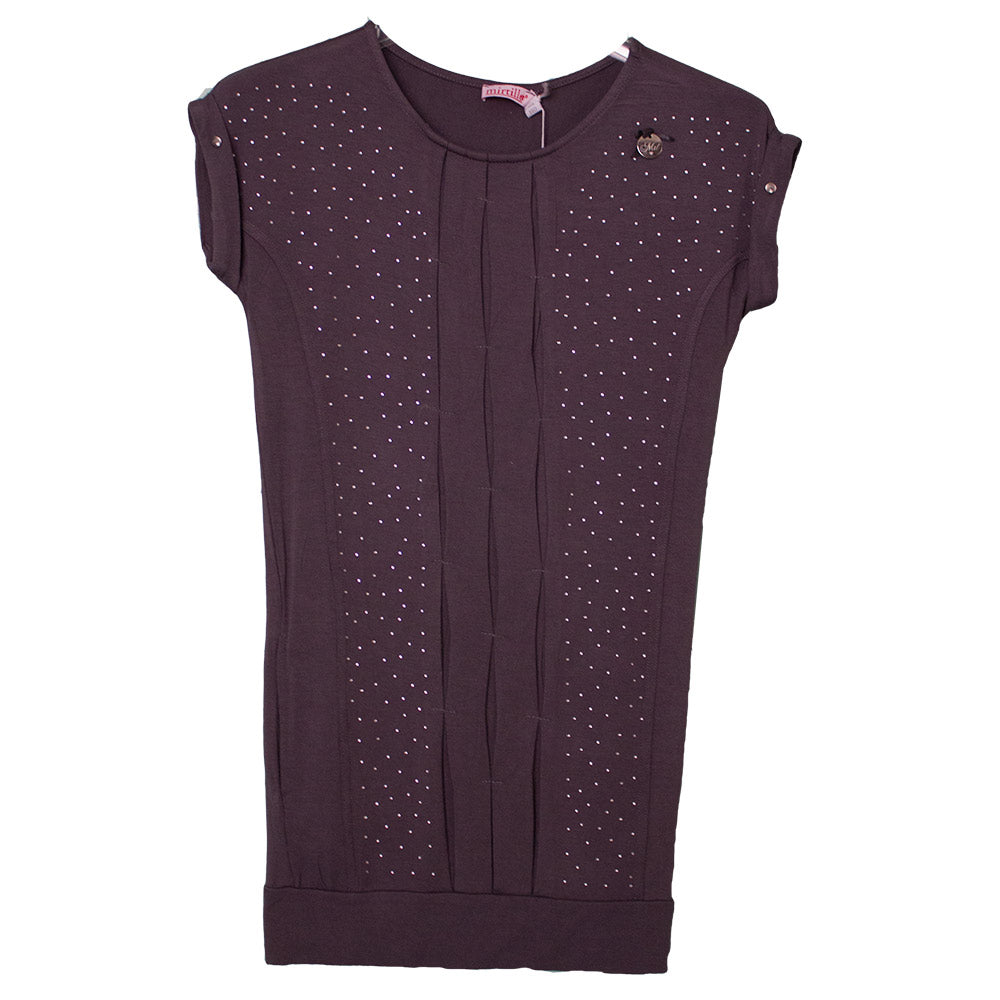 Robe de la ligne vêtements fille Mirtillo en viscose. Uni illuminé par des strass. Manches avec r...