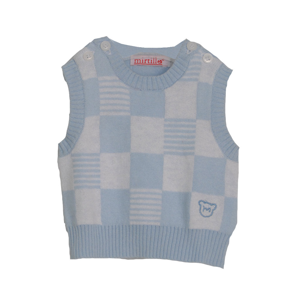Gilet en tricot de la ligne de vêtements pour enfants Mirtillo. Motif à carreaux sur le devant, u...