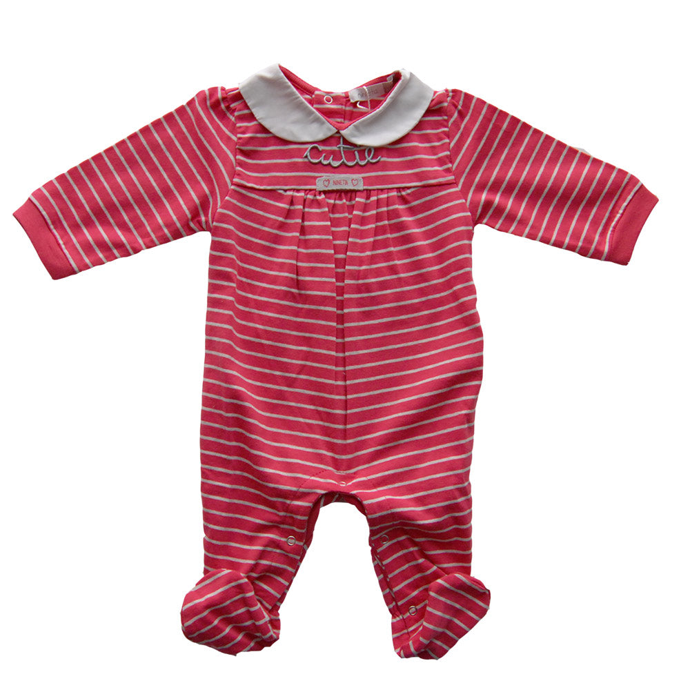 Combinaison avec pieds de la ligne vêtements fille Ninetta. Motif à rayures avec col uni. Broderi...