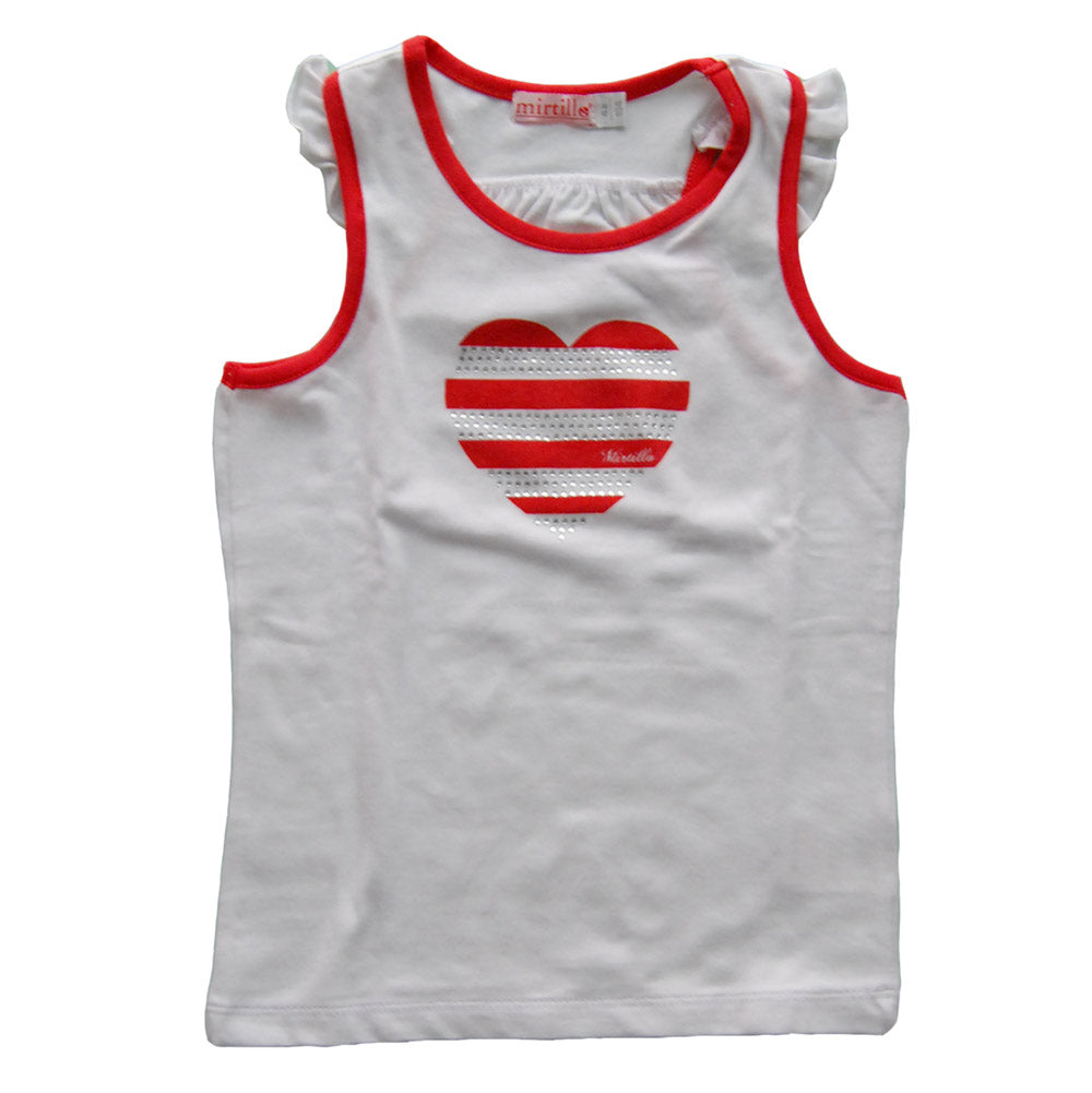 Ensemble 2 pièces de la ligne vêtements fille Mirtillo. Débardeur uni avec sérigraphie et applica...
