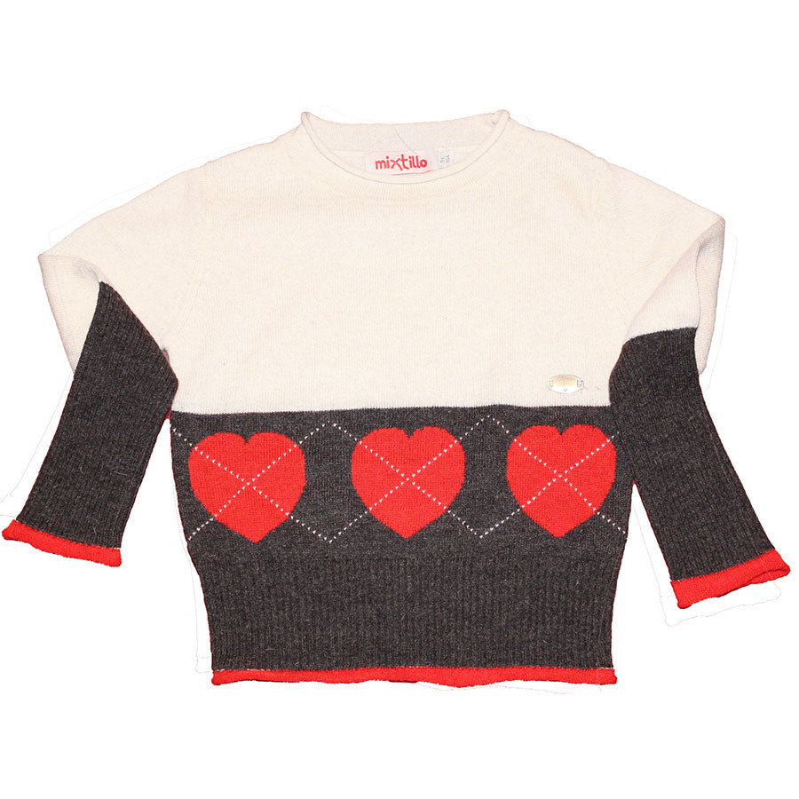 Pull col montant de la ligne de vêtements pour fille Mirtillo. Bicolore, avec motif de cœurs et l...