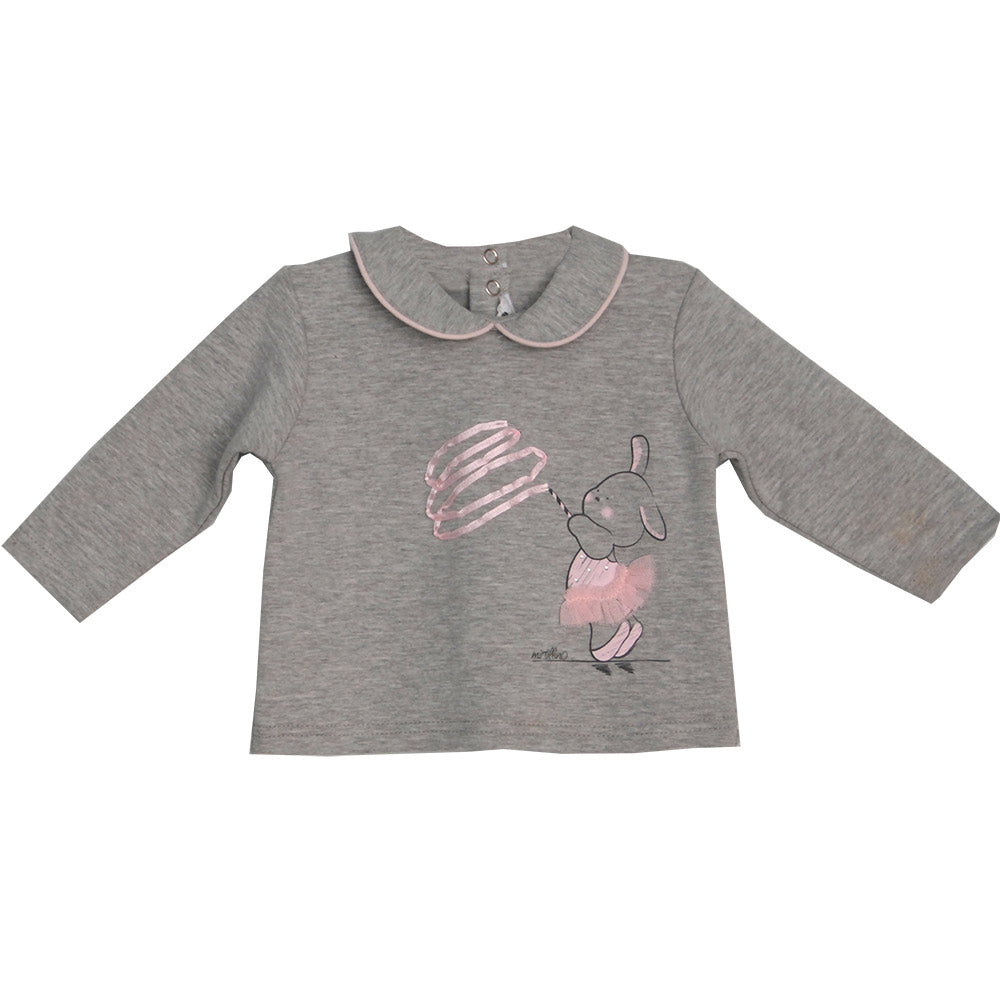Completo due pezzi della linea abbigliamento bambina Mirtillo. T-shirt a tinta unita
  con stampa...