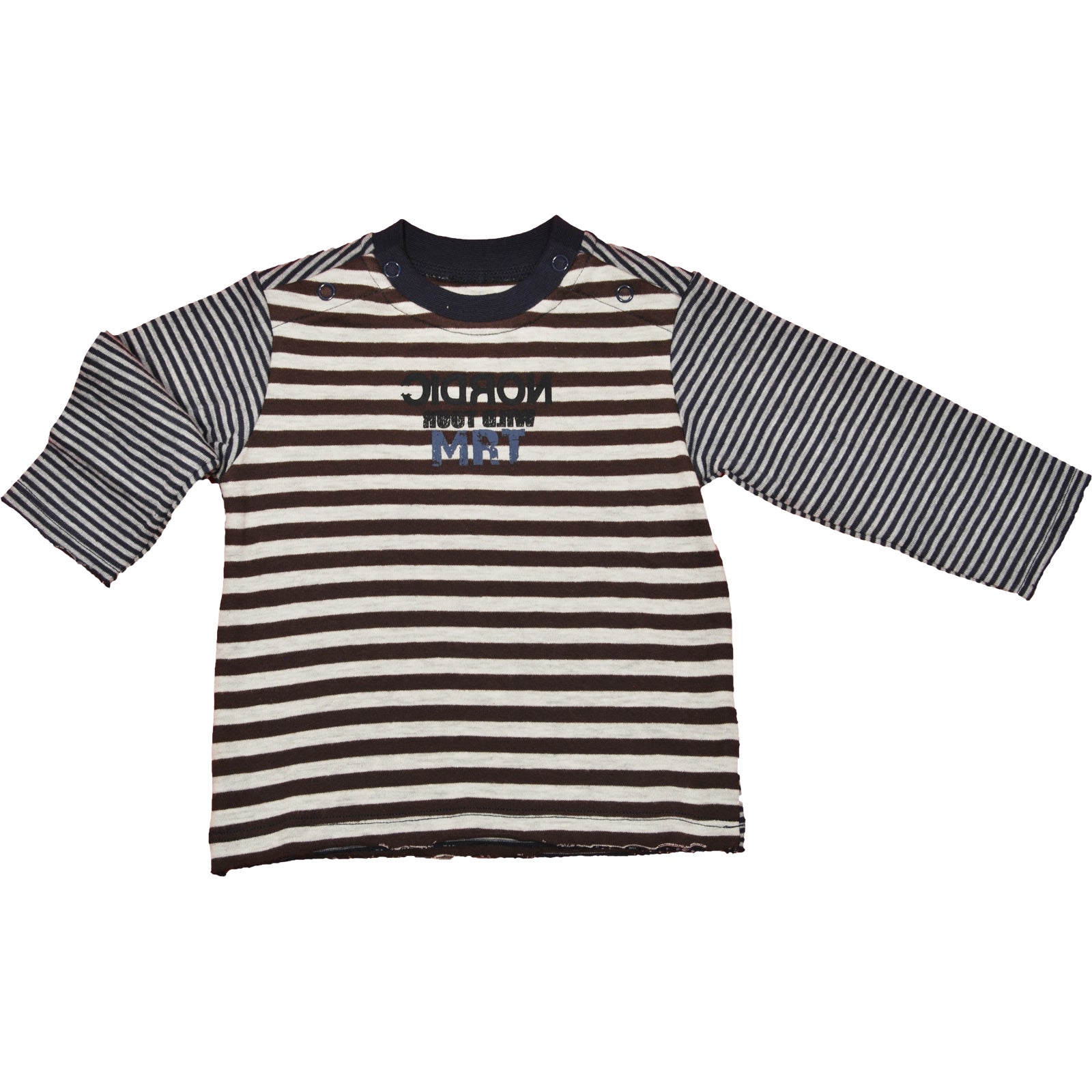 T-shirt manches longues de la ligne de vêtements enfant Mirtillo, motif rayé. Boutonnage aux épau...