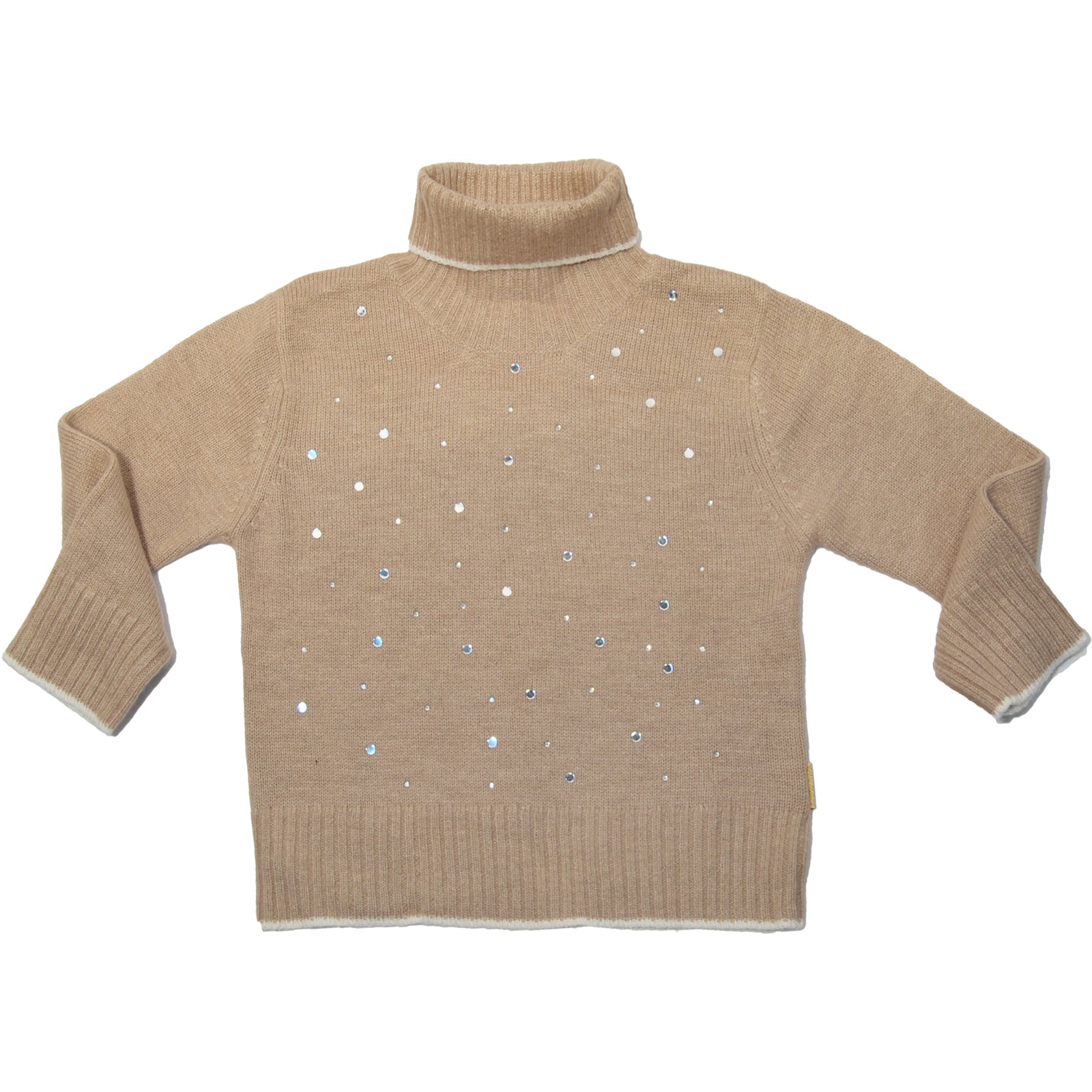 Maglione dolcevita della linea abbigliamento bambina Mirtillo, con applicazione di strass sul dav...