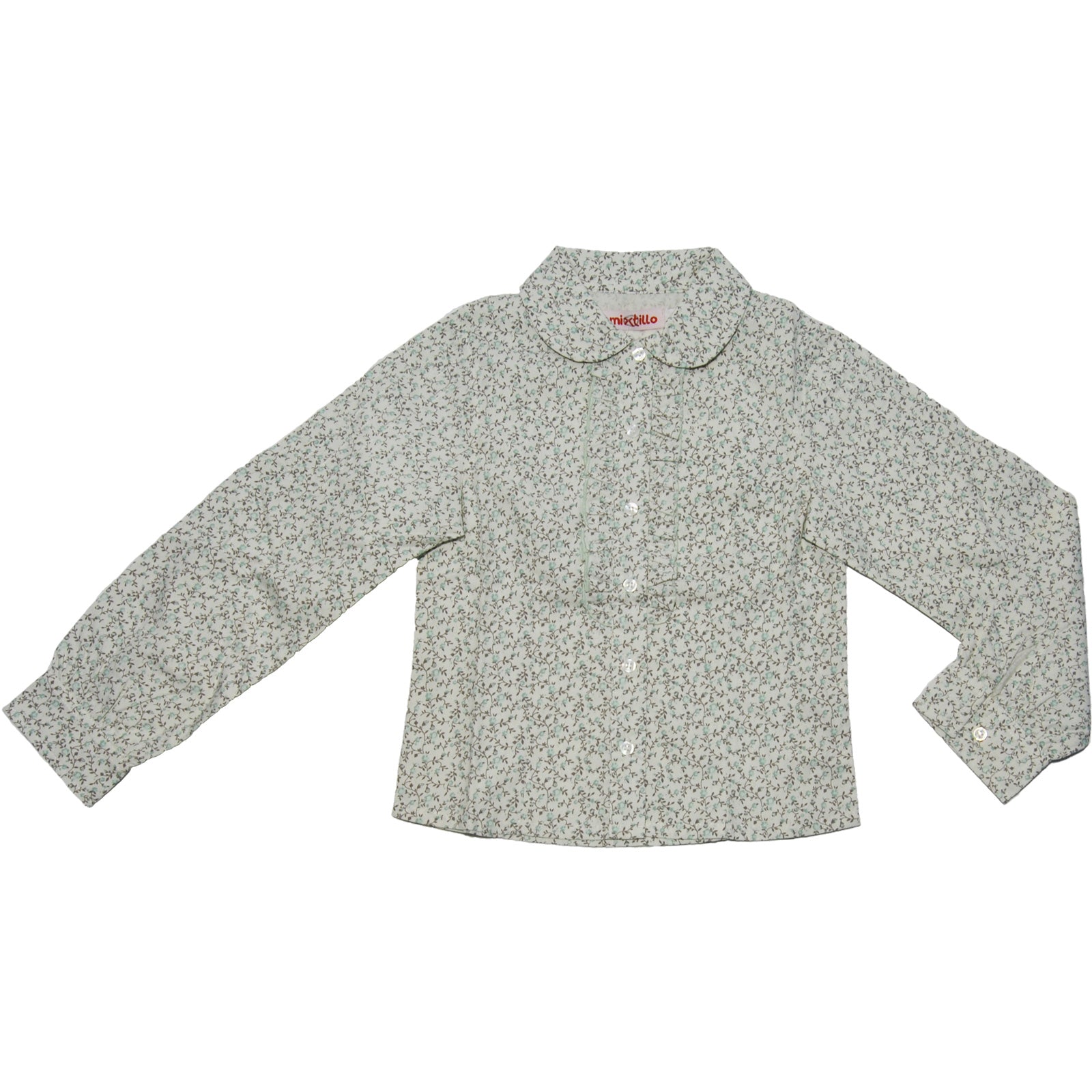 Chemise de la ligne de vêtements pour fille Mirtillo avec col rond. Volants sur le devant. Motif ...