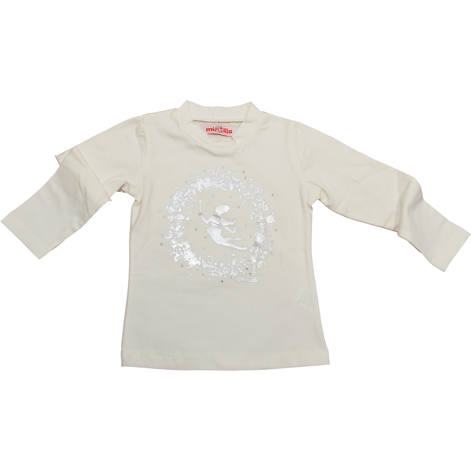 T-shirt de la ligne de vêtements pour fille Mirtillo avec col à nœud, imprimé et application de s...