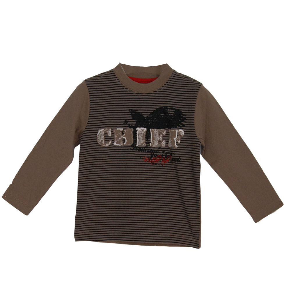 T-shirt de la ligne vêtements enfant Mirtillo. Motif à rayures sur le devant.
  Dos et manches un...