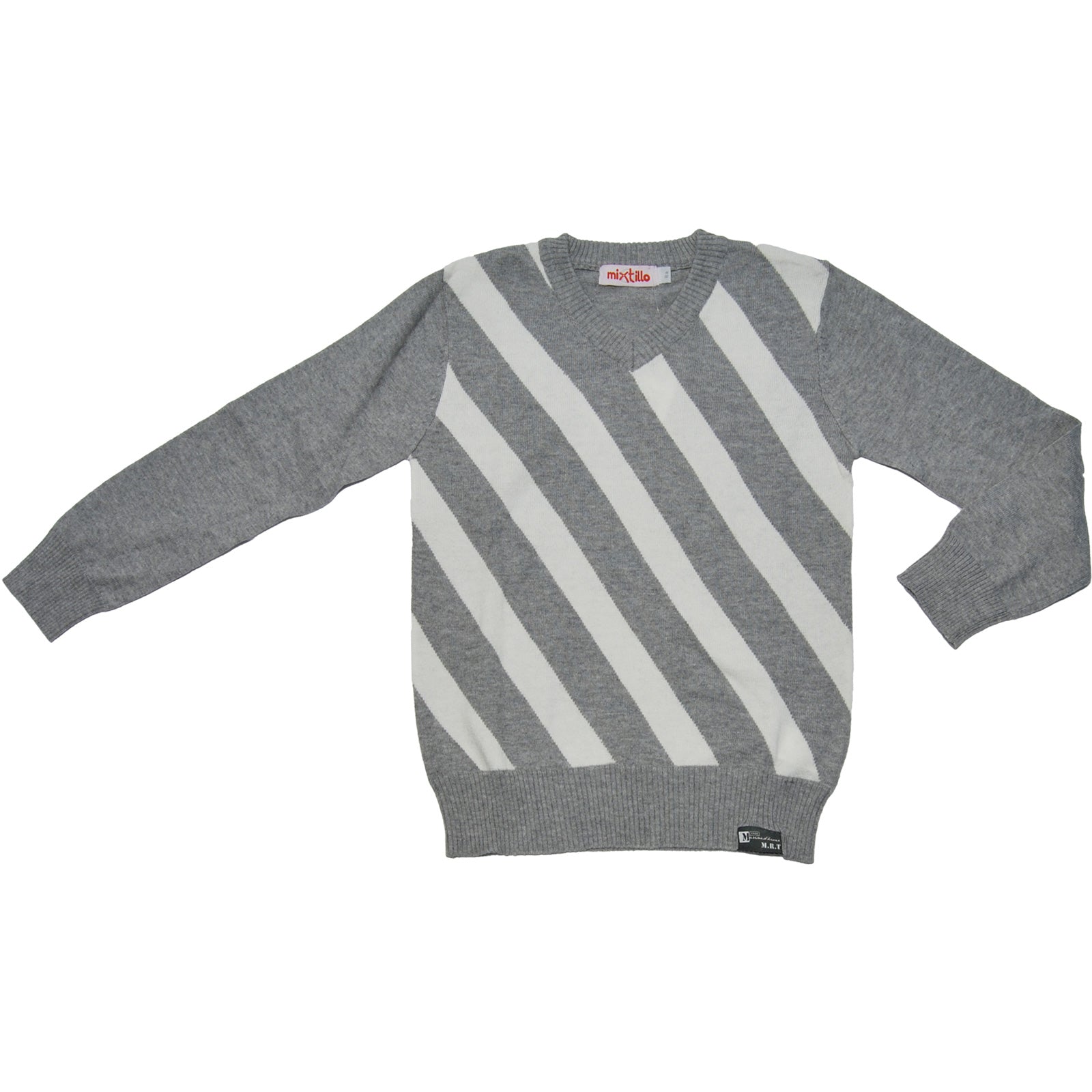 Maglione col en V de la ligne de vêtements pour enfants Mirtillo, avec un motif à rayures diagona...