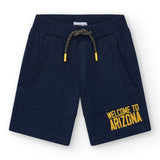 Bermuda blu navy con tasche e scritta gialla 'WELCOME TO ARIZONA'