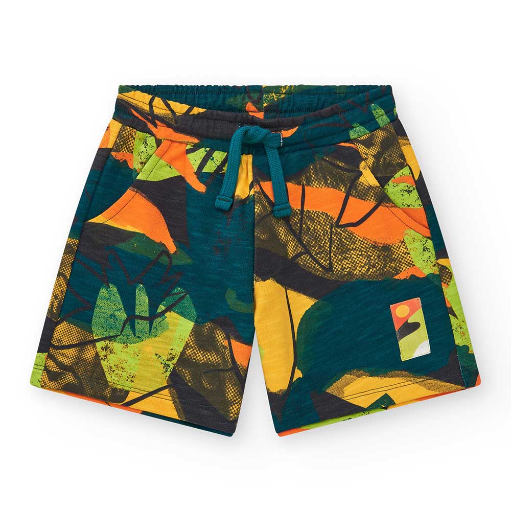 Bermuda della Linea Abbigliamento BambinoNath Kids, con fantasia tipo mimetico con colori fluo.
C...